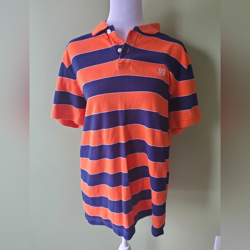 Orange and Blue Striped Chaps Men's Collared Polo Shirt